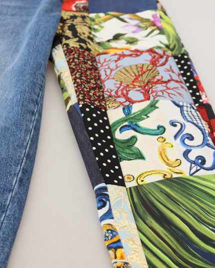 Dolce & Gabbana Blue Jacquard Majolica High Waist Jeans