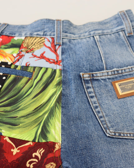 Dolce & Gabbana Blue Jacquard Majolica High Waist Jeans