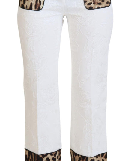 Dolce & Gabbana White Leopard Print High Waist Pants