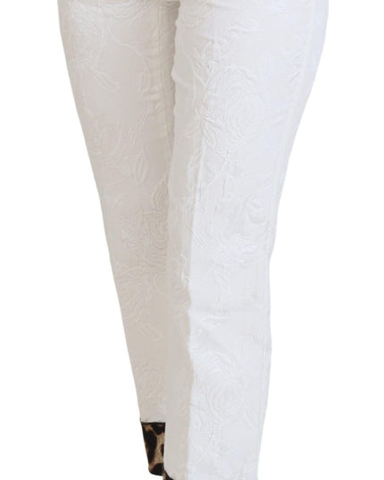 Dolce & Gabbana White Leopard Print High Waist Pants