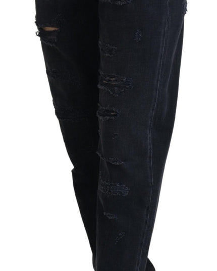 Dolce & Gabbana Black Cotton Tattered High Waist Denim Jeans