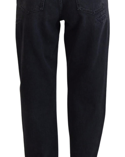 Dolce & Gabbana Black Cotton Tattered High Waist Denim Jeans