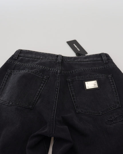 Dolce & Gabbana Black Cotton Tattered High Waist Denim Jeans