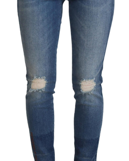 Dolce & Gabbana Blue Washed Cotton Tattered Denim Jeans