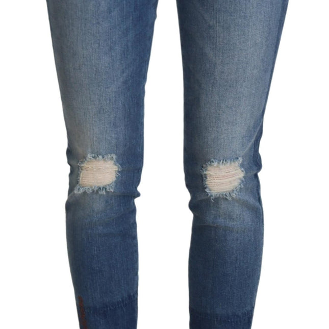 Dolce & Gabbana Blue Washed Cotton Tattered Denim Jeans