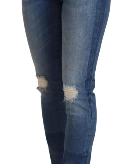 Dolce & Gabbana Blue Washed Cotton Tattered Denim Jeans