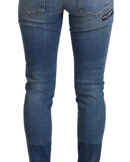 Dolce & Gabbana Blue Washed Cotton Tattered Denim Jeans