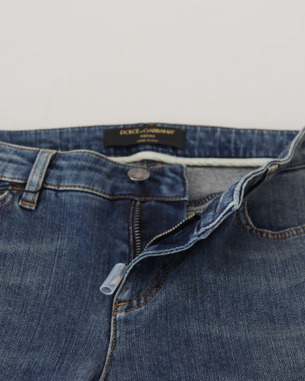 Dolce & Gabbana Blue Washed Cotton Tattered Denim Jeans