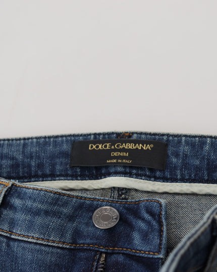 Dolce & Gabbana Blue Washed Cotton Tattered Denim Jeans