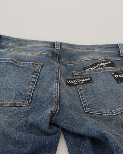 Dolce & Gabbana Blue Washed Cotton Tattered Denim Jeans