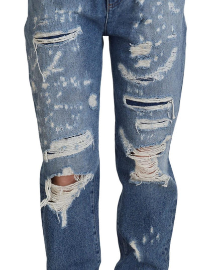 Dolce & Gabbana Blue Washed Cotton Tattered Denim Jeans