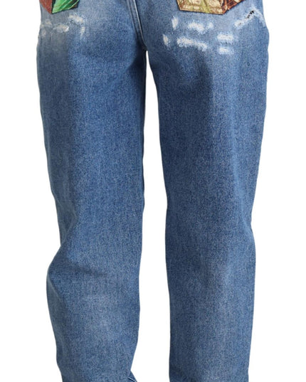 Dolce & Gabbana Blue Washed Cotton Tattered Denim Jeans