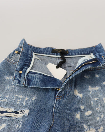 Dolce & Gabbana Blue Washed Cotton Tattered Denim Jeans