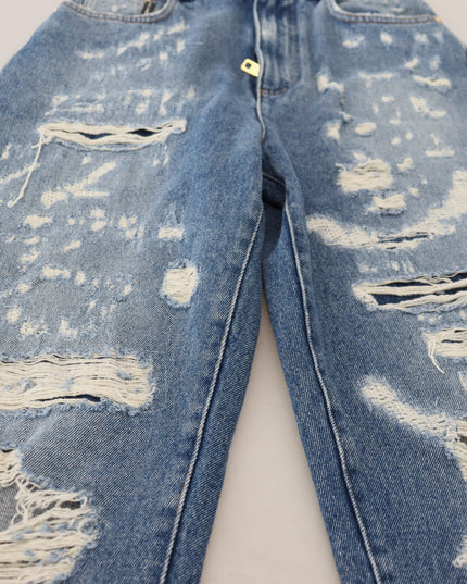 Dolce & Gabbana Blue Washed Cotton Tattered Denim Jeans