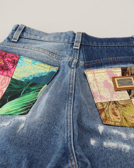 Dolce & Gabbana Blue Washed Cotton Tattered Denim Jeans