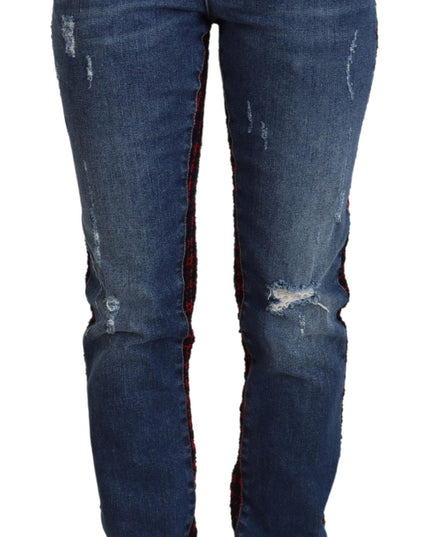 Dolce & Gabbana Blue Checkered Back Skinny Denim Jeans