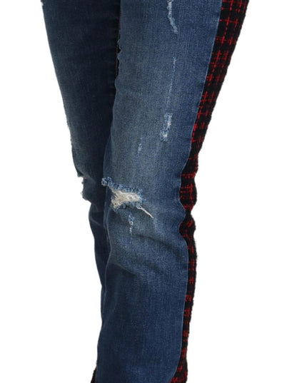 Dolce & Gabbana Blue Checkered Back Skinny Denim Jeans
