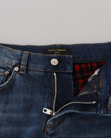 Dolce & Gabbana Blue Checkered Back Skinny Denim Jeans