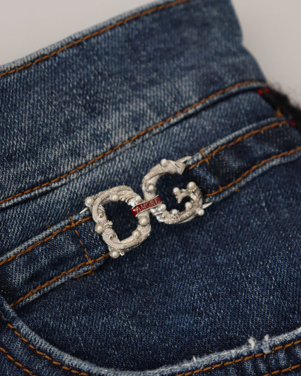 Dolce & Gabbana Blue Checkered Back Skinny Denim Jeans