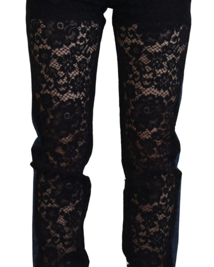 Dolce & Gabbana Black Floral Lace Front Skinny Denim Jeans