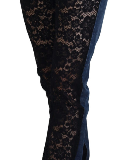 Dolce & Gabbana Black Floral Lace Front Skinny Denim Jeans