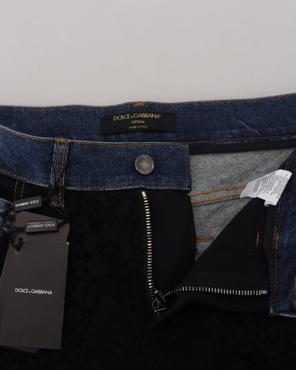 Dolce & Gabbana Black Floral Lace Front Skinny Denim Jeans