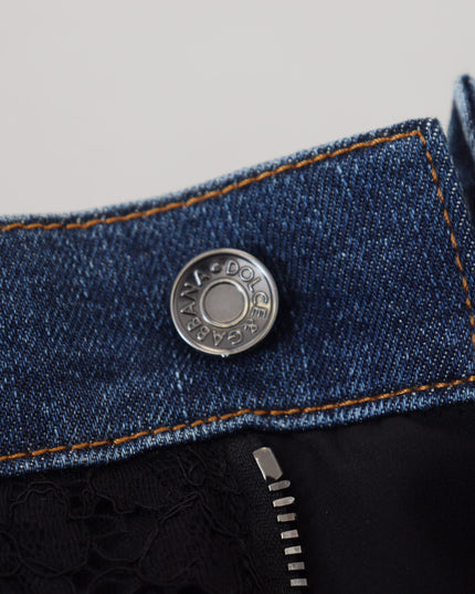 Dolce & Gabbana Black Floral Lace Front Skinny Denim Jeans