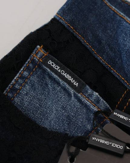 Dolce & Gabbana Black Floral Lace Front Skinny Denim Jeans