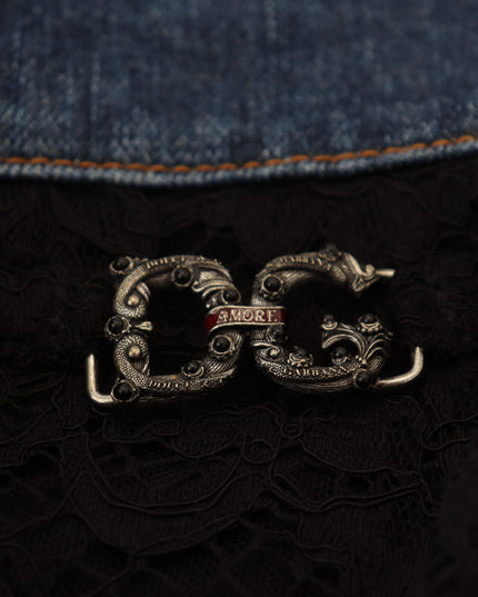 Dolce & Gabbana Black Floral Lace Front Skinny Denim Jeans