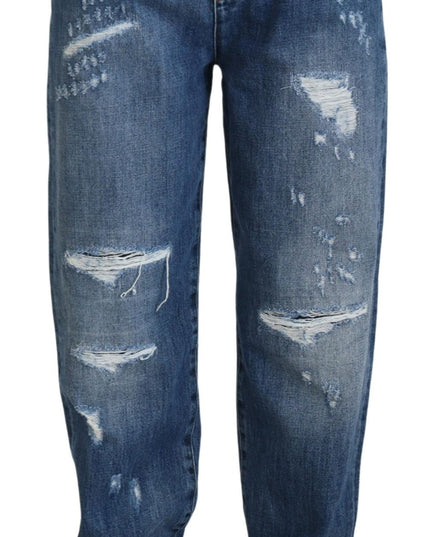 Dolce & Gabbana Blue Washed Cotton Tattered Denim Jeans