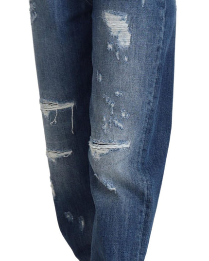 Dolce & Gabbana Blue Washed Cotton Tattered Denim Jeans