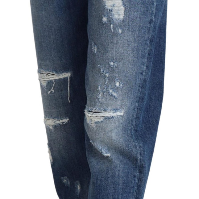 Dolce & Gabbana Blue Washed Cotton Tattered Denim Jeans