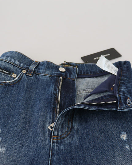 Dolce & Gabbana Blue Washed Cotton Tattered Denim Jeans