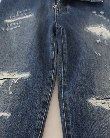Dolce & Gabbana Blue Washed Cotton Tattered Denim Jeans