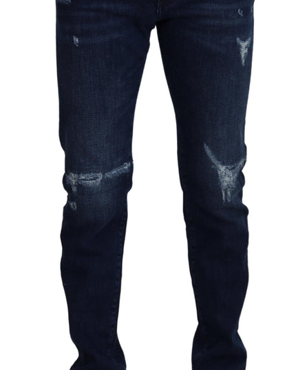 Dolce & Gabbana Blue Cotton Skinny Tattered Denim Jeans