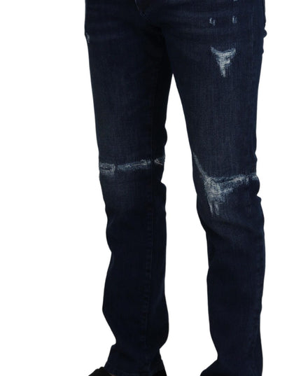 Dolce & Gabbana Blue Cotton Skinny Tattered Denim Jeans