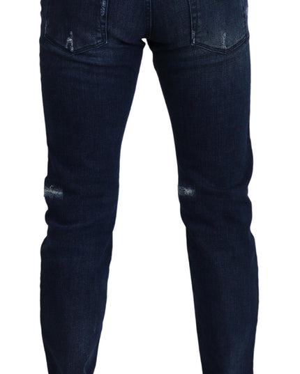 Dolce & Gabbana Blue Cotton Skinny Tattered Denim Jeans