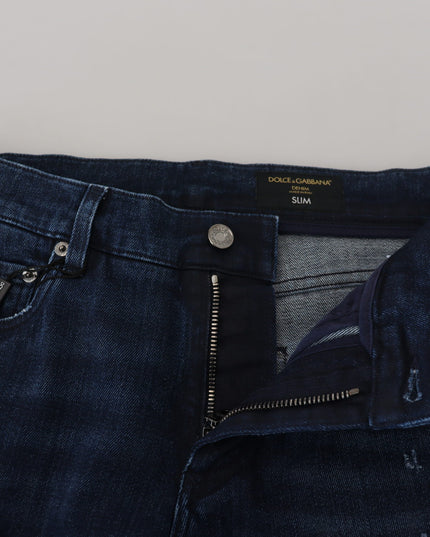 Dolce & Gabbana Blue Cotton Skinny Tattered Denim Jeans