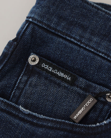 Dolce & Gabbana Blue Cotton Skinny Tattered Denim Jeans