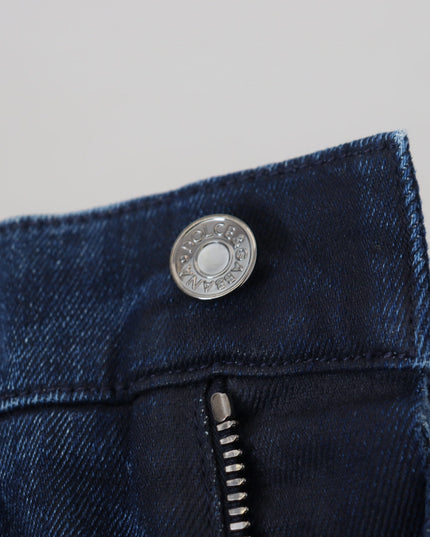 Dolce & Gabbana Blue Cotton Skinny Tattered Denim Jeans