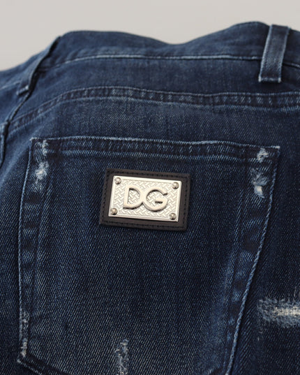Dolce & Gabbana Blue Cotton Skinny Tattered Denim Jeans