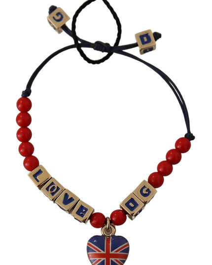Dolce & Gabbana Red Blue Beaded DG LOVES LONDON Flag Branded Bracelet