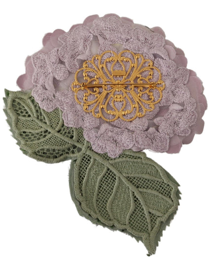 Dolce & Gabbana Purple Floral Gold Tone Brass Women Brooch