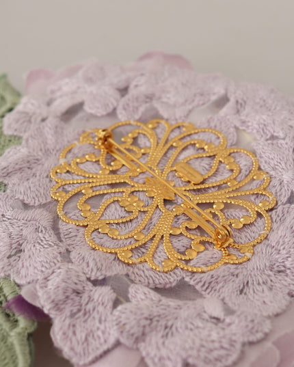 Dolce & Gabbana Purple Floral Gold Tone Brass Women Brooch