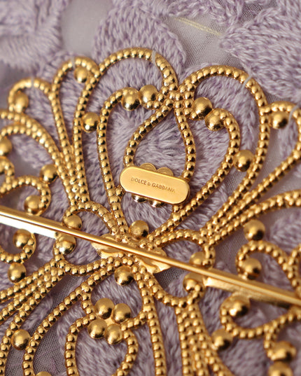 Dolce & Gabbana Purple Floral Gold Tone Brass Women Brooch
