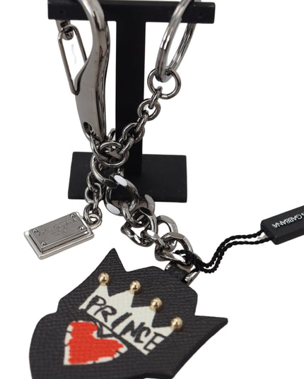 Dolce & Gabbana Black Prince Studs Logo Silver Brass Keychain