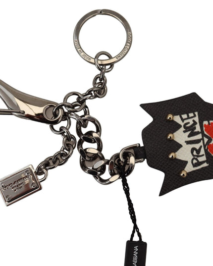 Dolce & Gabbana Black Prince Studs Logo Silver Brass Keychain