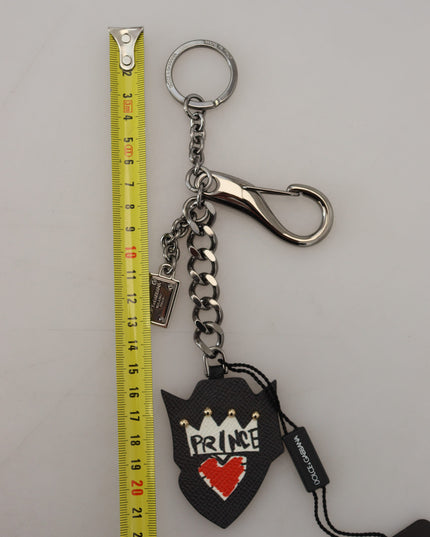 Dolce & Gabbana Black Prince Studs Logo Silver Brass Keychain