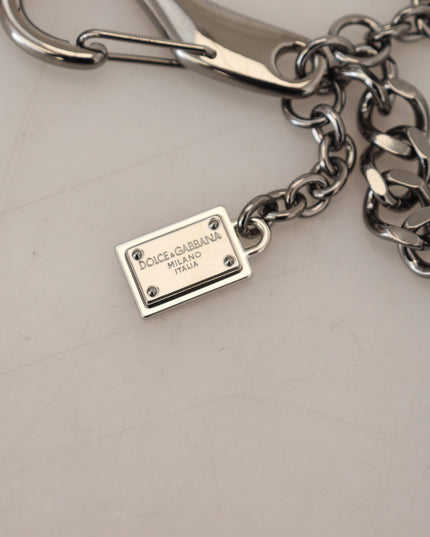 Dolce & Gabbana Black Prince Studs Logo Silver Brass Keychain