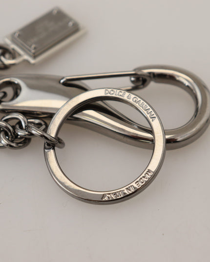 Dolce & Gabbana Black Prince Studs Logo Silver Brass Keychain